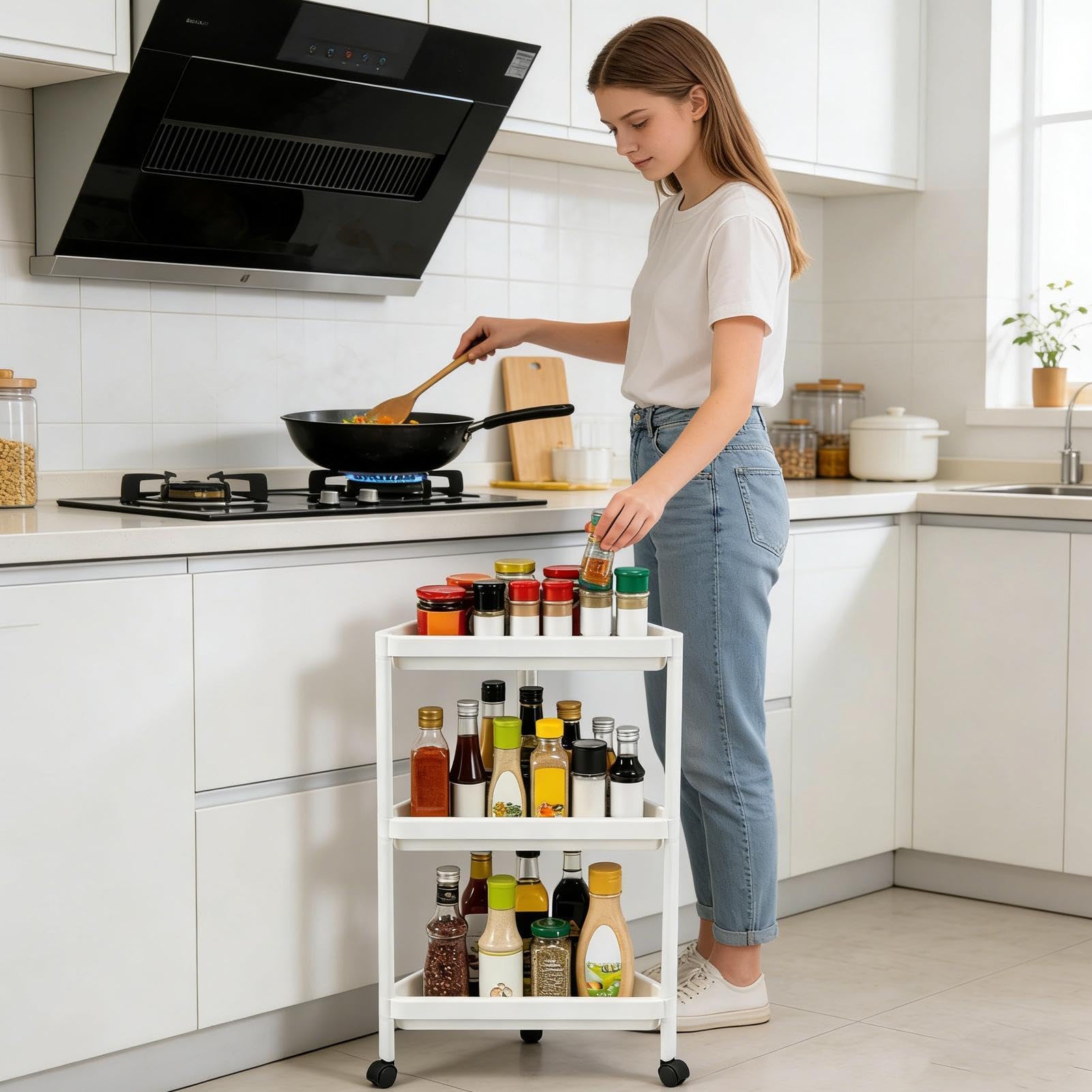 Estante Pequeño de Esquina Organizador Móvil de 3 Niveles con Ruedas | Unidad de estante triangular vertical para salón, dormitorio, estudio, baño, cocina, libros, macetas, artículos de