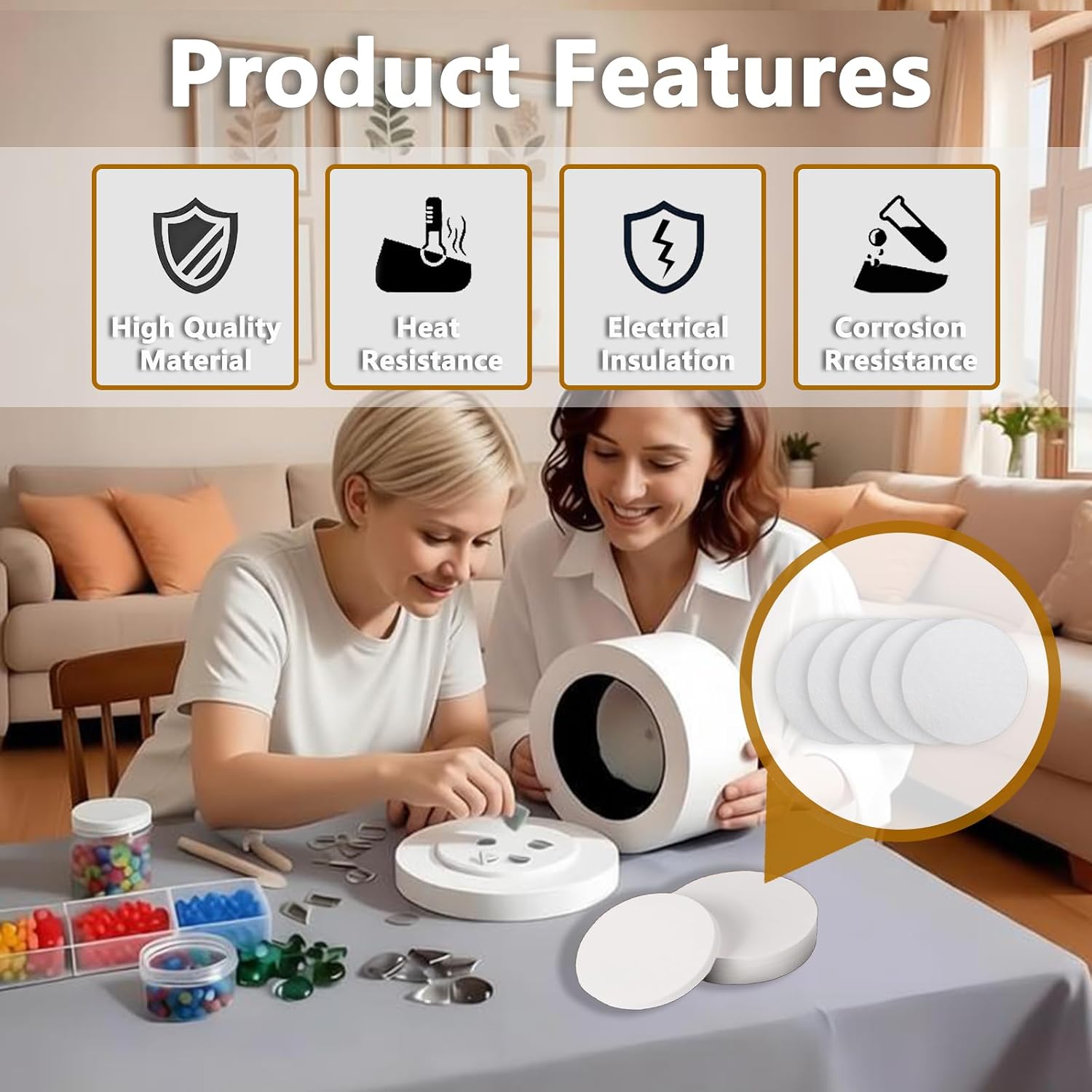Round Microwave Kiln Paper, Ceramic Fiber Paper 4.7 Inches Thinfire Kiln Shelf Sheets for Glass Fusing Stove Fireplace Ultra Smooth Surface DIY Crafts - 30 Sheets