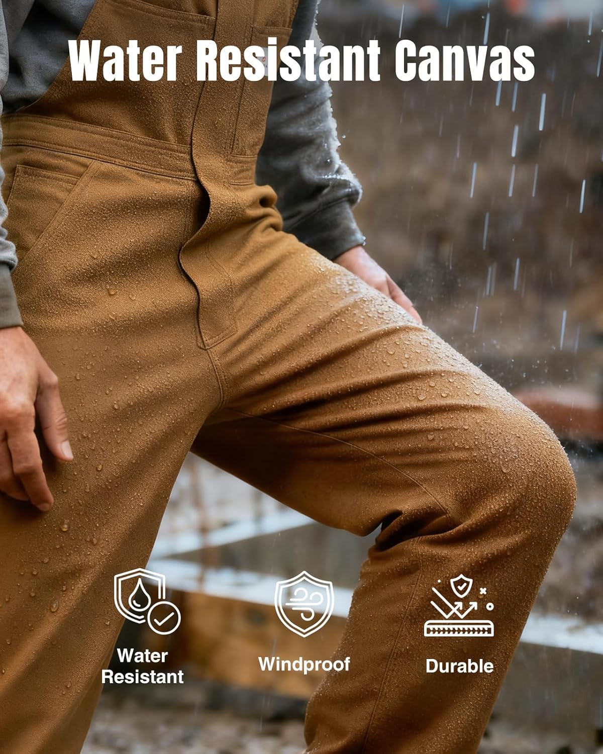 HISEA Men's Insulated Bib Overalls, Winter Water Resistant Duck Canvas Overall, Loose Fit Utility Workwear for Cold Weather - Image 6