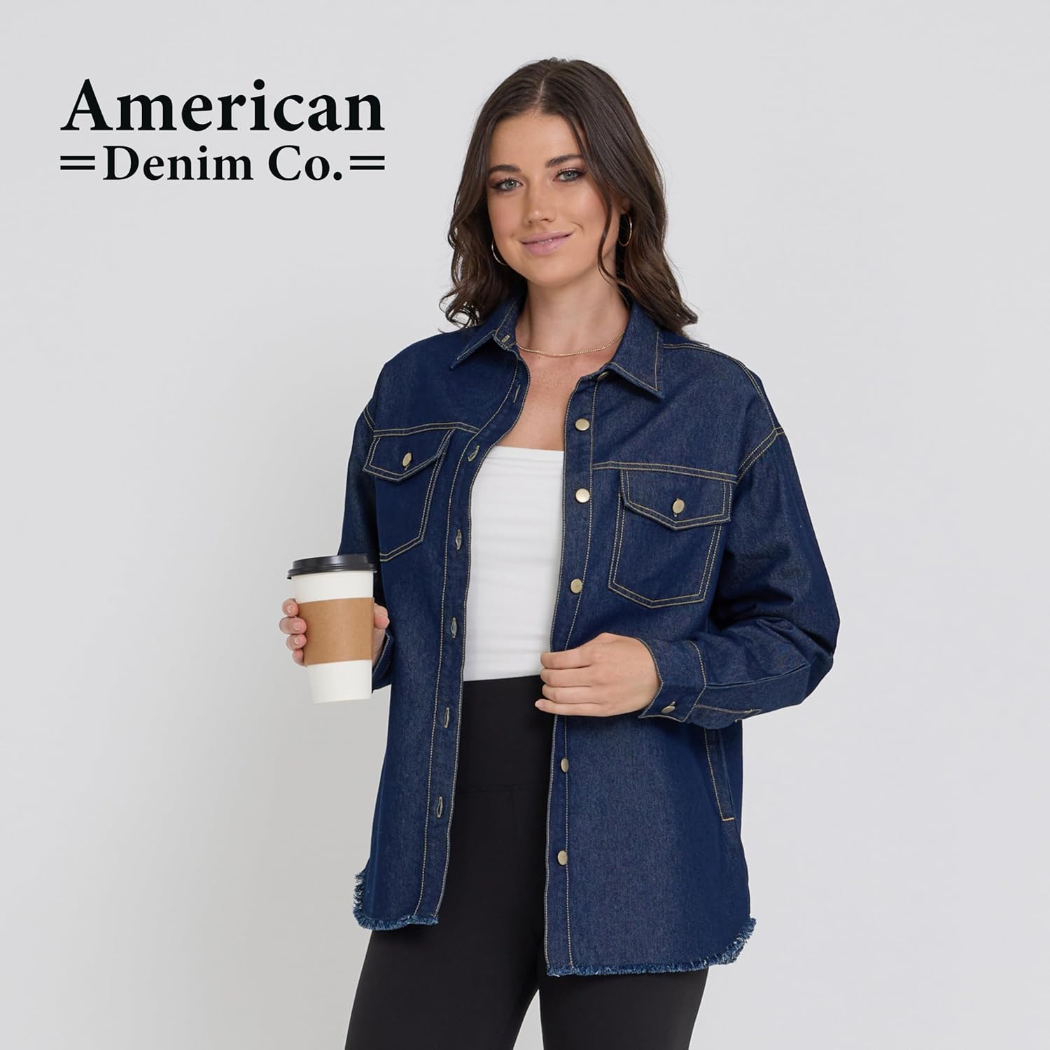 American Denim Shirt Women, Denim Tops Shacket Plus Size, Oversized Button Down Shirts for Women XS-3X - Image 6