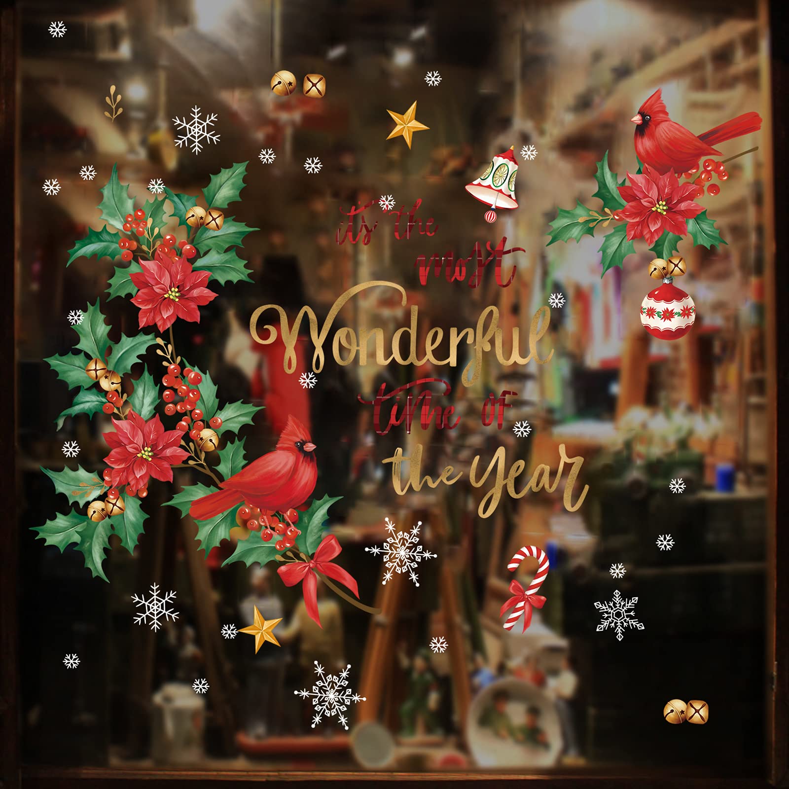 Decalmile Weihnachts Fensterbilder - Hochlandkuh & Weihnachtsbaum Aufkleber Set