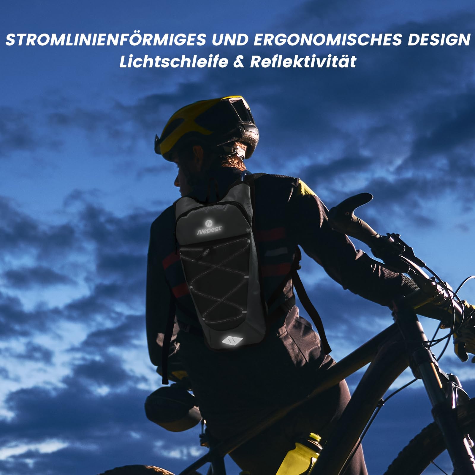 Nepest 6L Fahrradrucksack mit 2L Trinkblase – Leicht & Atmungsaktiv, Grau | Verstellbare Gurte, Aerodynamisch, Wasserdicht , 2L BPA-freie Blase, Soft-Biss, MTB, cycling, bike, biking, Laufen, Skifahren