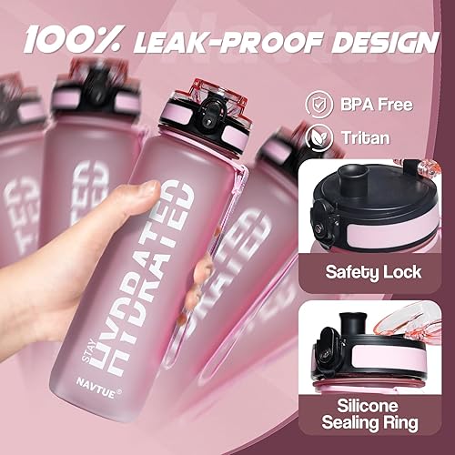 Miniatura 4 de Botella de agua, botellas de agua deportivas de 32 onzas con marcador de tiempo, boca ancha, botella de bebida motivacional y a prueba de fugas,