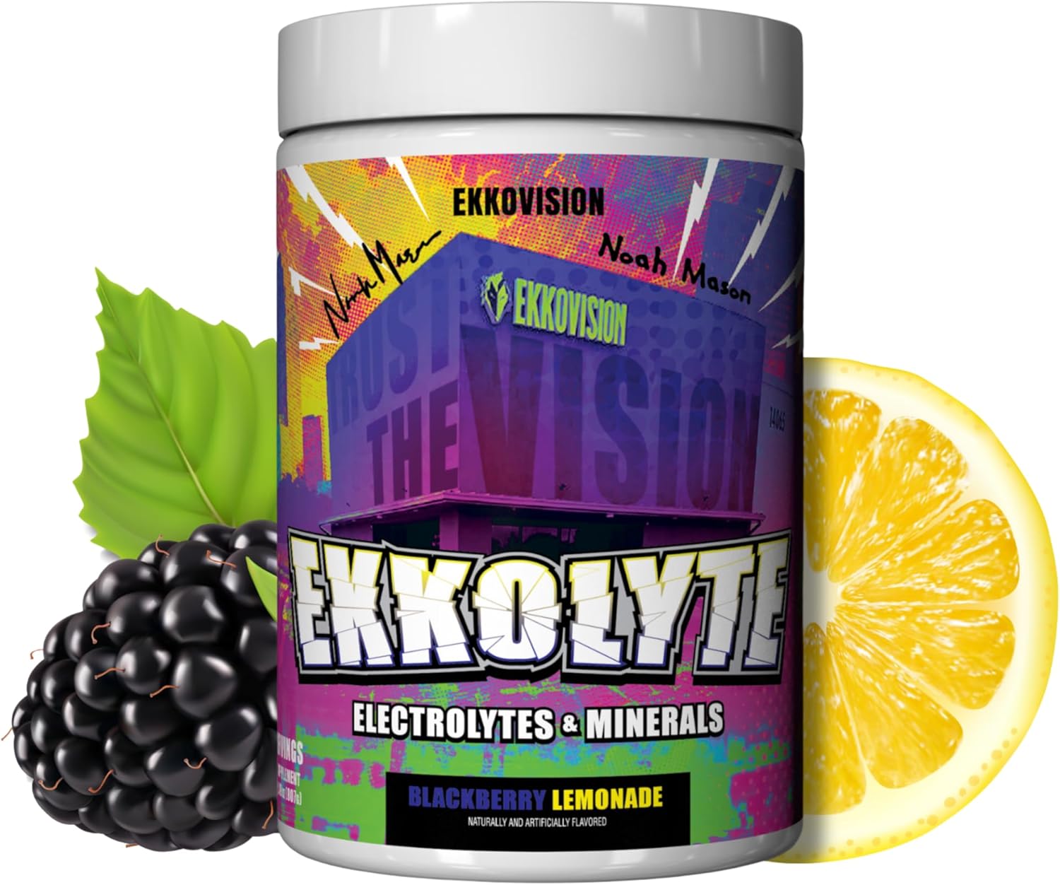 Ekkovision Ekkolyte Electrolytes & Minerals Powder, 50 MG Vitamin C & 155 MG Magnesium for Hydration Support, Essential Electrolytes for Women & Men, BlackBerry Lemonade Electrolyte Mix, 120 Servings