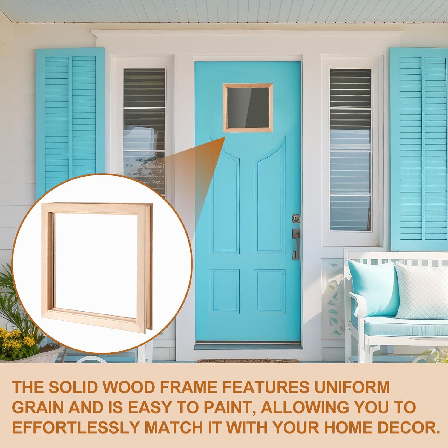 Blulu Glass and Wood Frame Insert for Interior Doors, Window Inserts Kit, Pre-Assembled Door Inserts with Clear Glass and Hardware for Easy Installation(1 Pcs,12 x 12 x 1 3/8 Inch)