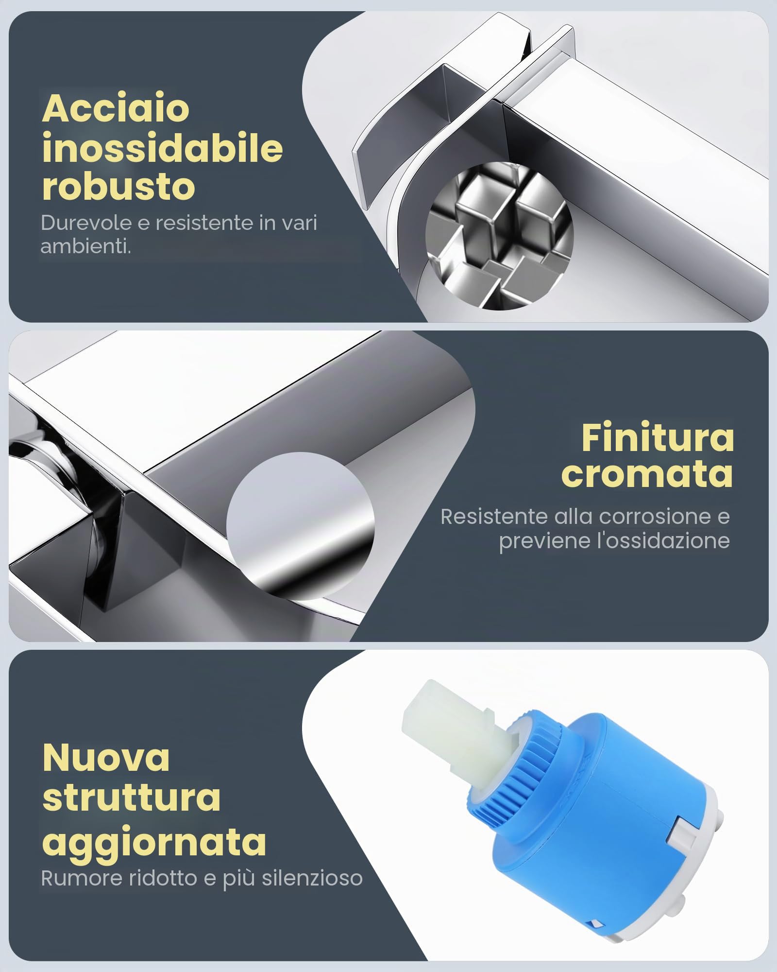 Rubinetto bagno, miscelatore lavabo a cascata in cromo con altezza scarico 224MM, miscelatore monocomando in acciaio inossidabile, rubinetto per lavabo con tubo di collegamento da 60cm