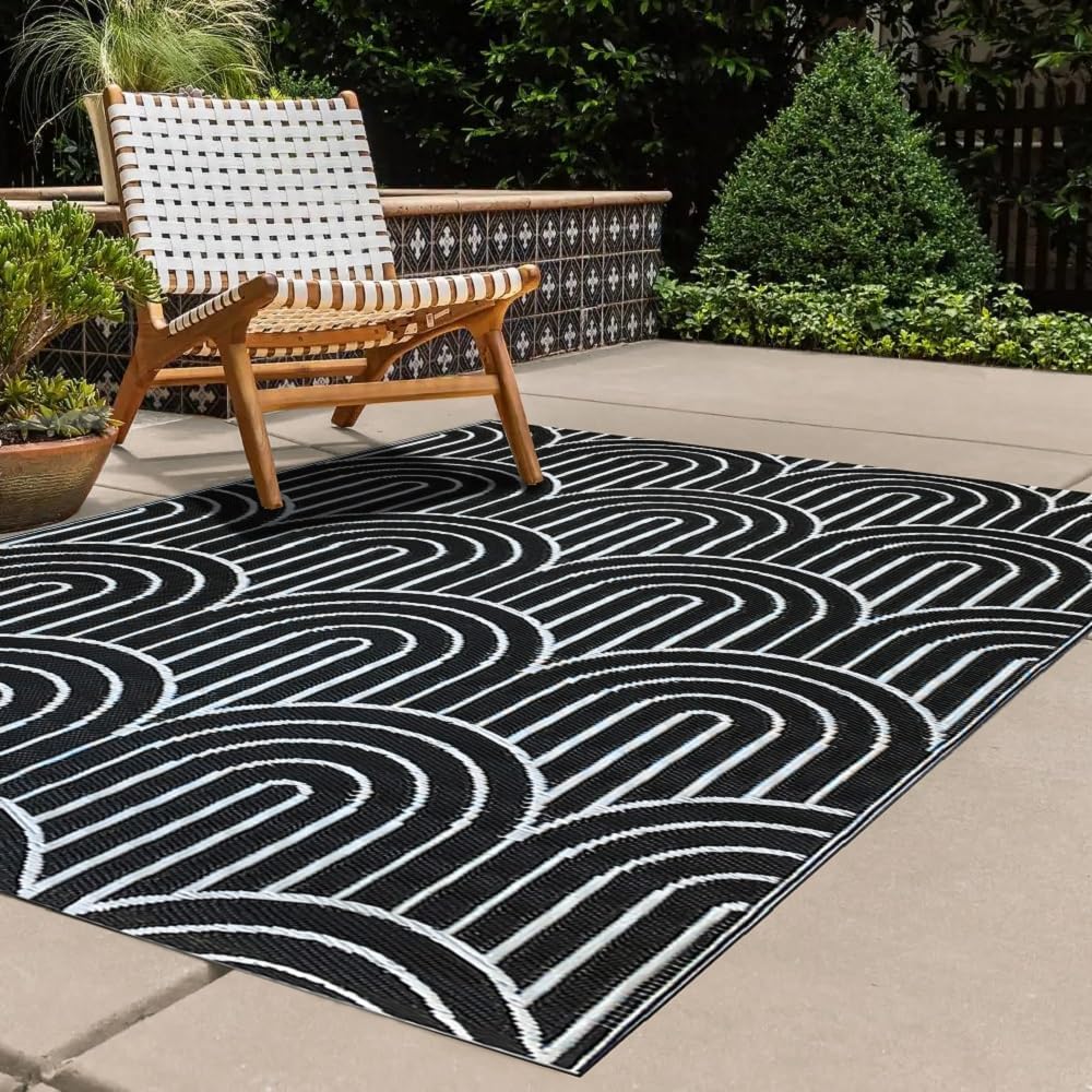 Tapis Extérieur En Plastique Tressé - Motif Géométrique, Lavable - Tailles 150x100cm à 210x150cm - Pour Jardin, Camping