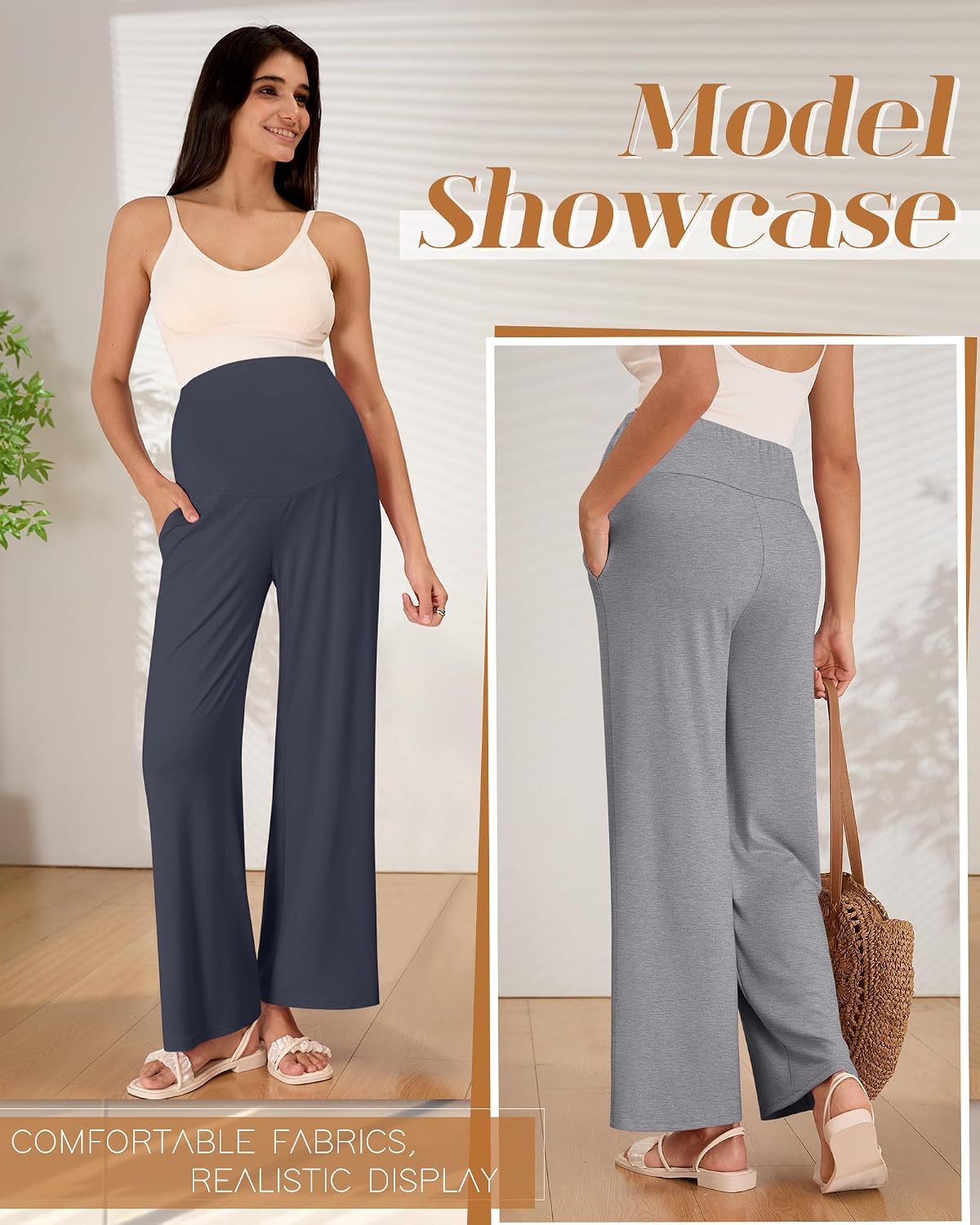 3 Pack Women's Maternity Pants Loose Wide Leg Pregnancy Sweatpants Over The Belly Lounge Pants Pajama with Pockets