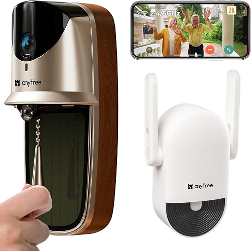 anyfree Solar Doorbell Camera Wireless 2K HDR, No Subscription, AI Detection, WiFi 6 & Alexa Compatible
