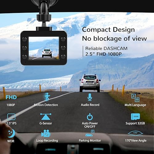 Miniatura 2 de Cámara de tablero para coche FHD 1080P Cámara de tablero para automóviles 2.5 pulgadas pantalla IPS con tarjeta SD de 32 GB H17 cámara de coche,