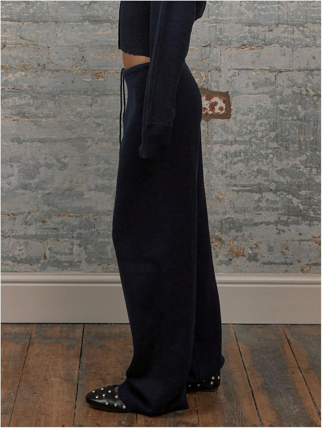 Women's Wide Leg Lounge Yoga Pants Drawstring Low Waisted Comfy Knit Pants Casual Trousers - Image 2