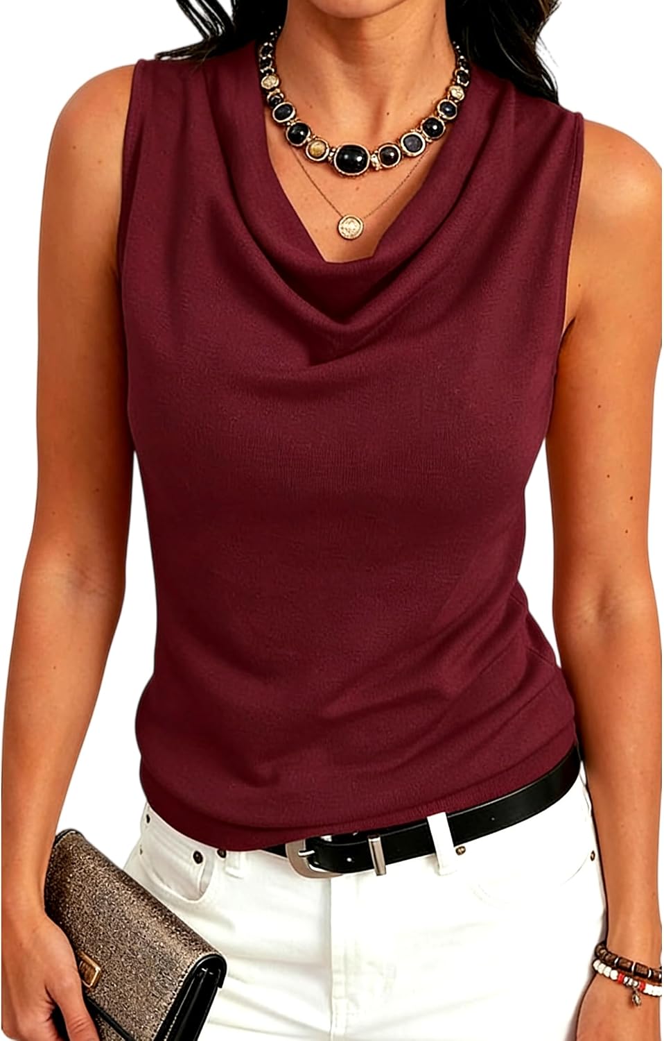 Meetrendi Lyocell Sleeveless Sweater Vest for Women Elegant Cowl Neck Office Tank Tops Dressy Tops Night Out
