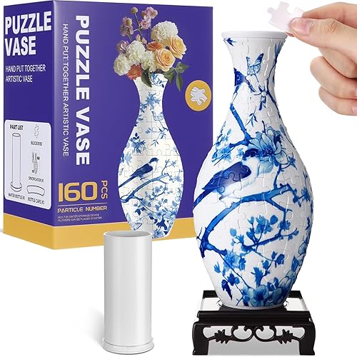 Miniatura 8 de Jarrón Rompecabezas 3D Jarrón de Flores Rompecabezas Hecho de 160 Piezas de Plástico Curvado 3D Regalo DIY para Novedades en Casa Adecuado para