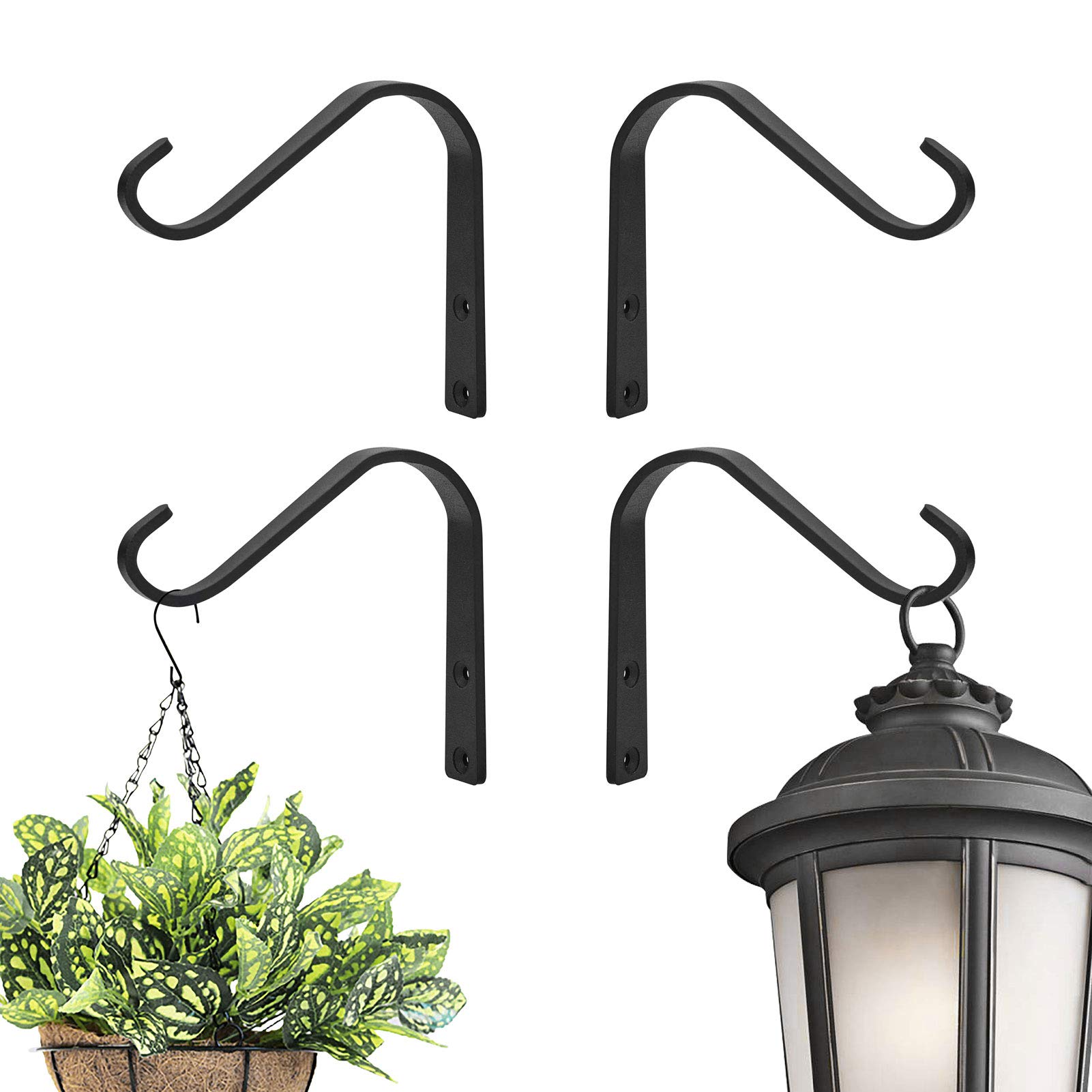 HERNGEEPlant Hooks 5 Inch, Rustic Cast Iron Wall Hooks for Hanging Plants Outside, Heavy Duty Plant Hangers, Decorative Planter Hook Hanging Brackets Indoor (4 Pack)