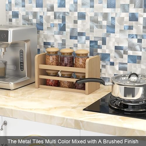 Miniatura 3 de BeNice Azulejo de mosaico para cocina, azulejos de pared de metal para baño, azulejos autoadhesivos (azul, 5 hojas)