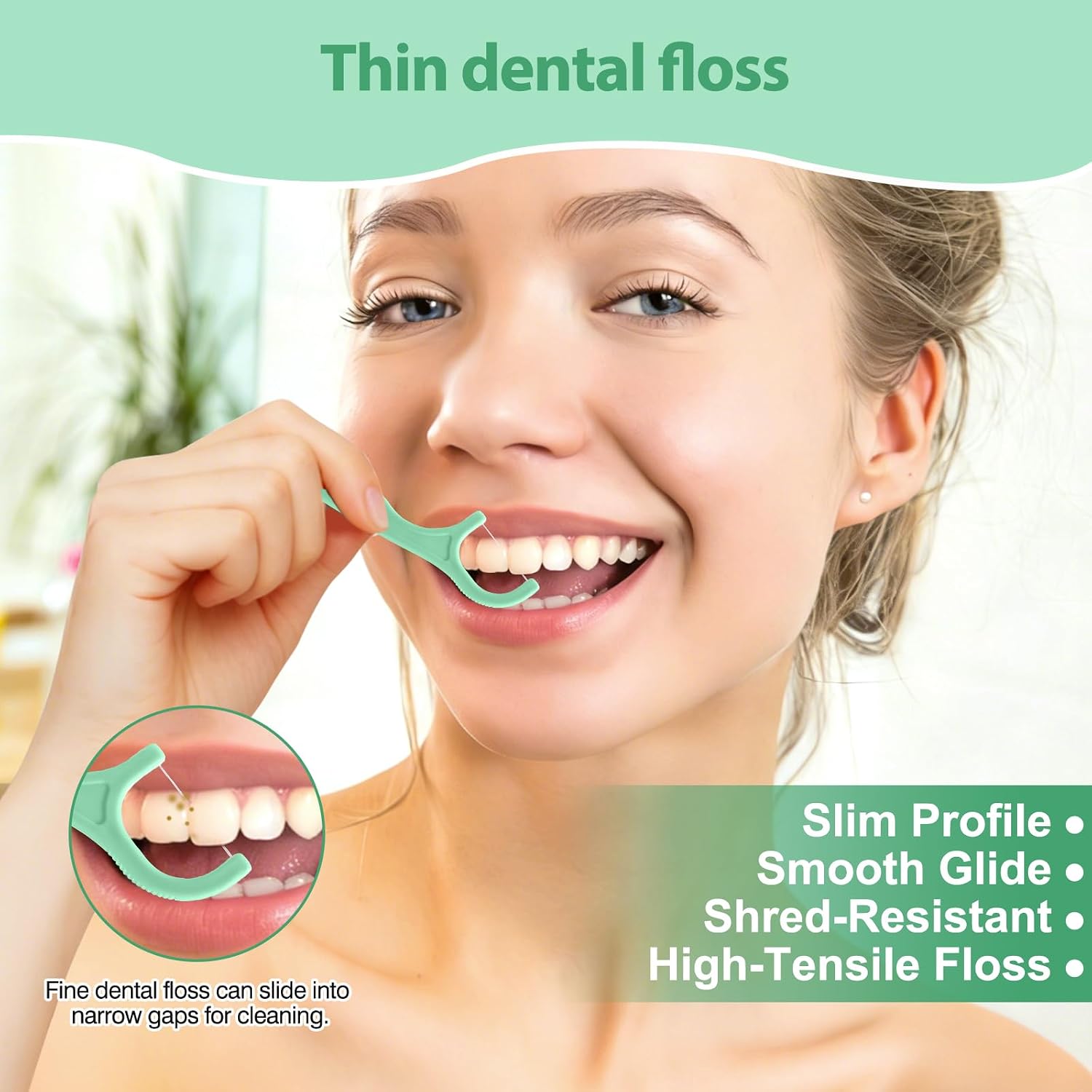 Floss Picks - 200 Count Wear Resistant Dental Floss Picks BPA Free Durable Dental Floss Ergonomic Design 2 in 1 Tooth Picks Flossers for Teeth Cleaning 2 Pack Green