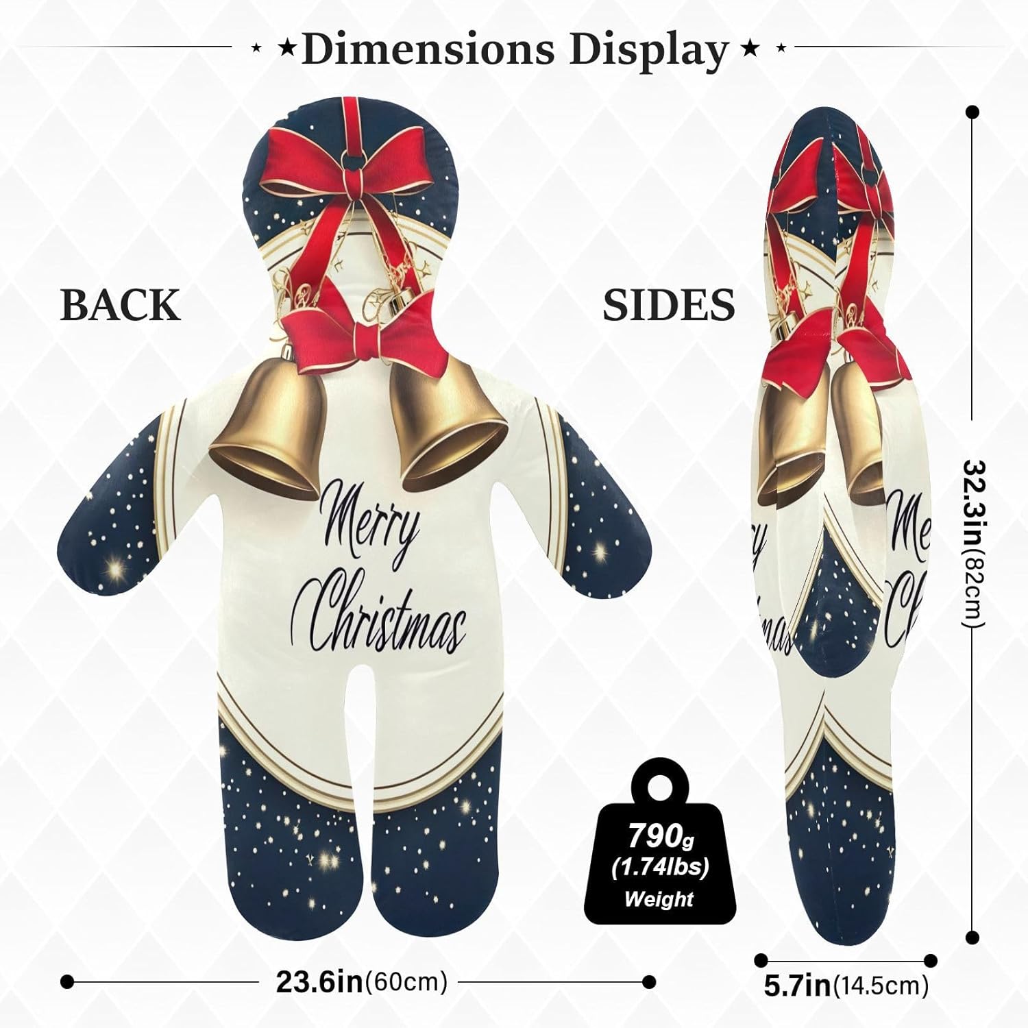 Jingling Bell Human-Shaped Pillow Soft Body Pillows Washable Velvet Pillows for Anxiety Relief Sleeping Cuddling & Support