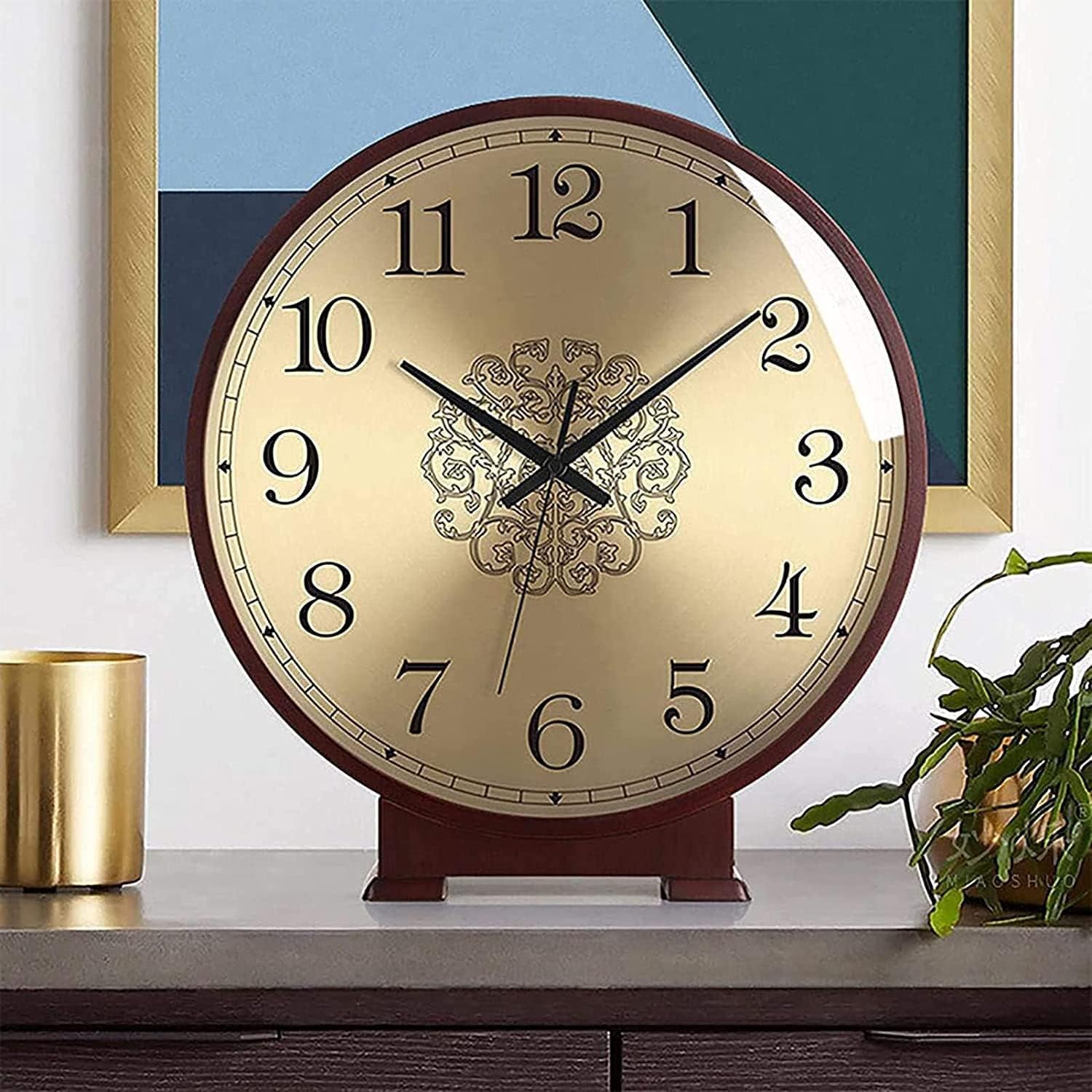Mantel Clock,Modern Glass Mantel Clock,Arabic Numerals Easy to Read Desk Clock 10 Inches,