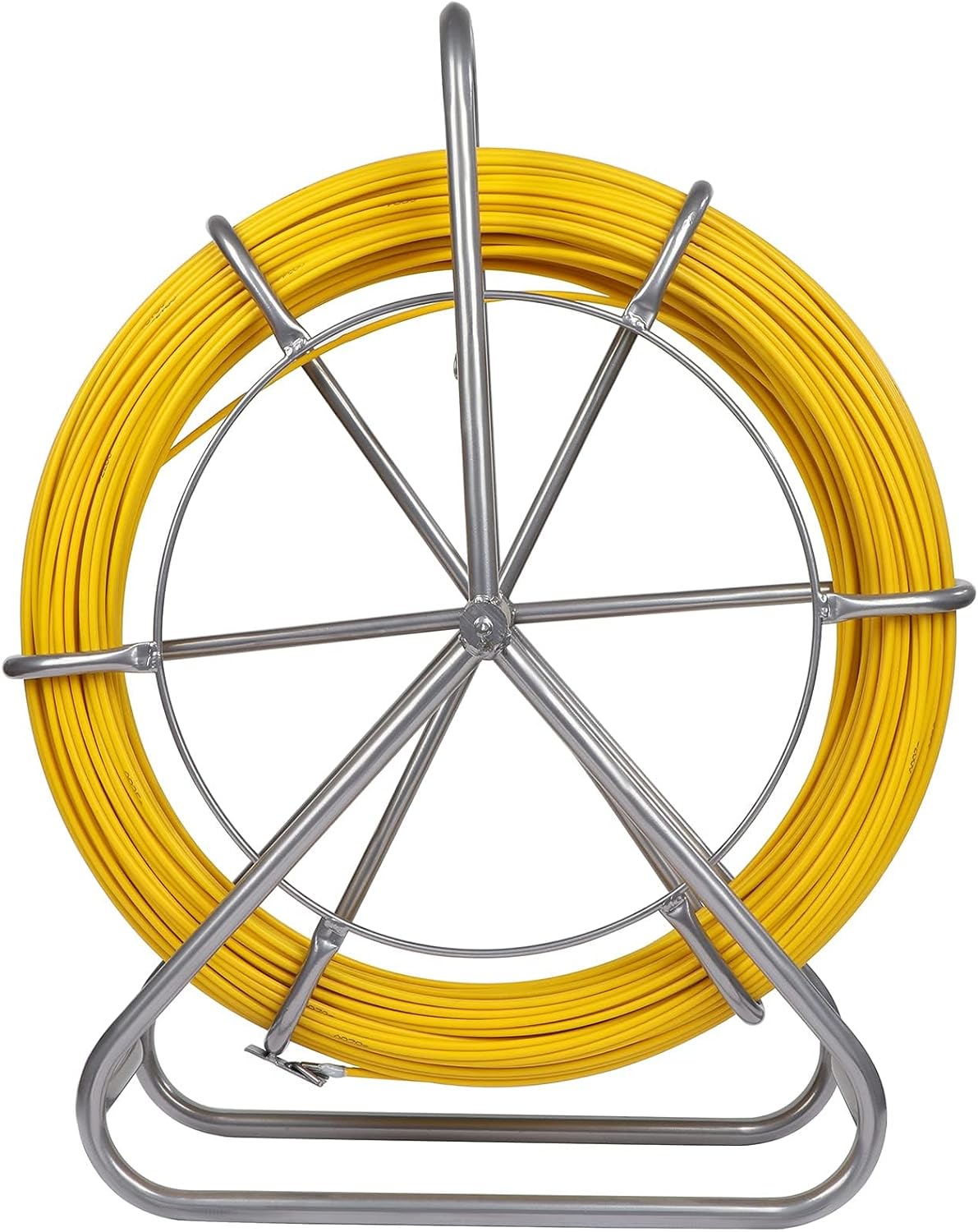 Fish Tape Fiberglass 6MM 656FT Fishing Wire Duct Rodder Cable Puller Running Electrical Fishtape Rod with Steel Wheel Stand Reel through Wall Pipe