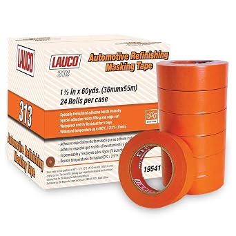 LAUCO Orange Automotive Refinishing Masking Tape 1.5 in x 60 yd 24 Rolls Autobody Painters Tape, UV, Moisture & Heat Resistant, No Residue, Multi-Purpose for Auto Paint & Detailing