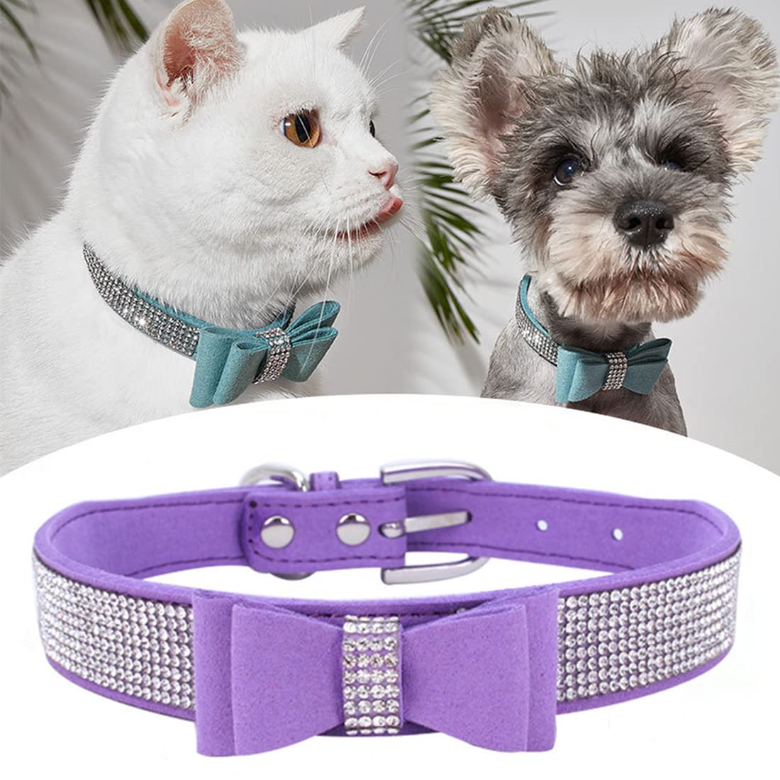 HALFSUMO Dog Collar for Dogs with Rhinestone Cute Dog Collar with Rhinestone Bow for Small and Medium Dogs Purple S - Image 3