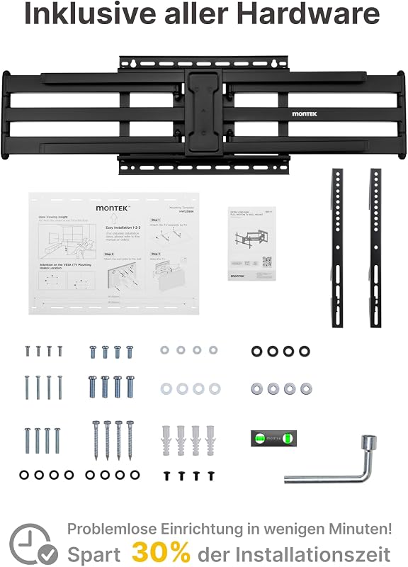 Suport de perete pentru televizor monTEK cu braț lung, 43-90 inch, extensie 1080 mm, înclinabil și pivotant, complet articulat, VESA 800x400