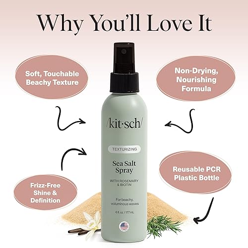 Miniatura 3 de Kitsch Spray de sal marina para hombres y mujeres  Spray para el cabello con romero, biotina, magnesio  Texturizador de cabello para rizos naturales