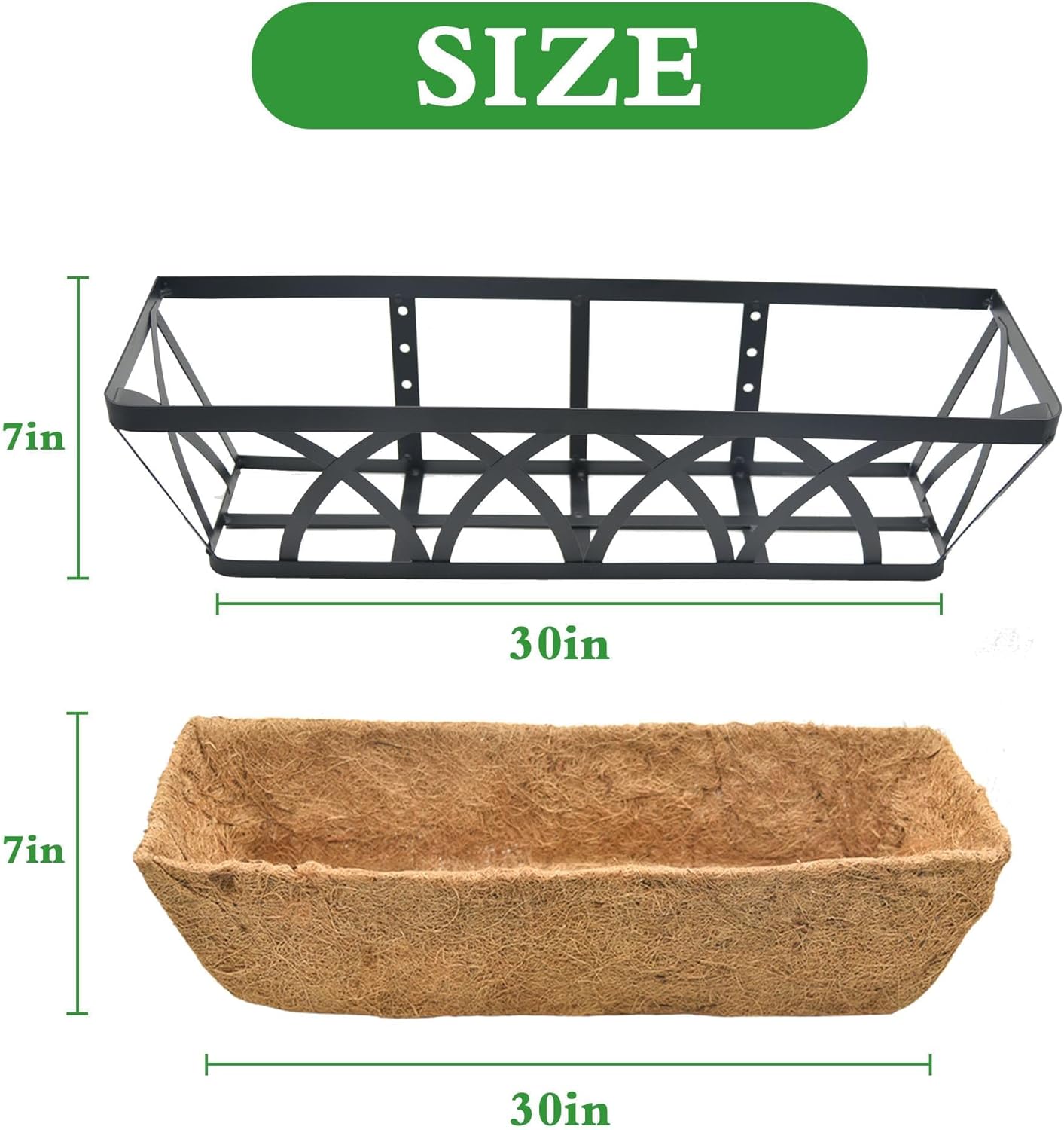 2 Pack 30 Inch Window Box Deck Railing Planter with Coco Liner Fence Balcony Patio Long Window Flower Box Deck Railings Hanging Horse Trough Balcony Garden Rail for Outdoor Garden Fence Lawn