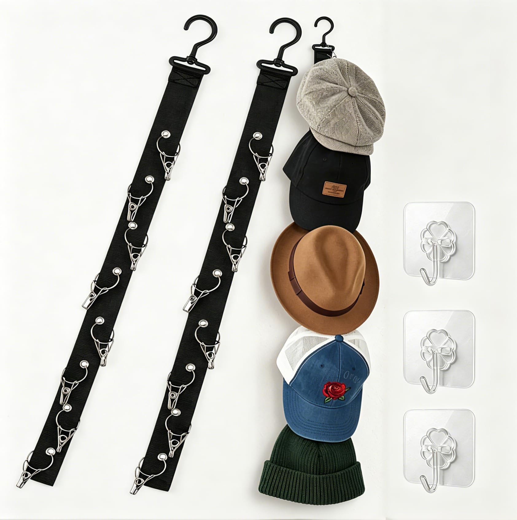 ZISHAN 3pcs Hat Rack, Hat Storage Organiser for Wall Mounting, Cap Holder and Stand with 3 Hooks, Space-Saving Solution for Small Bedrooms and Closets