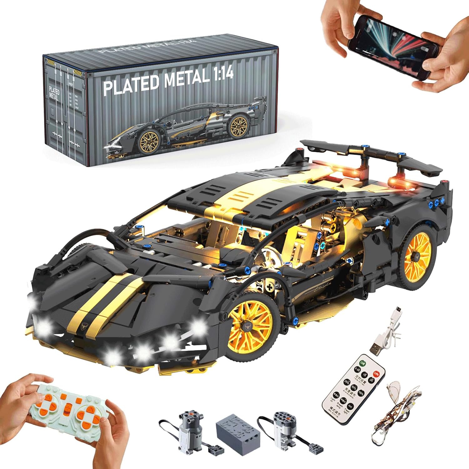 Collectible Sports Race Cars Building Set with RC Remote Control APP
