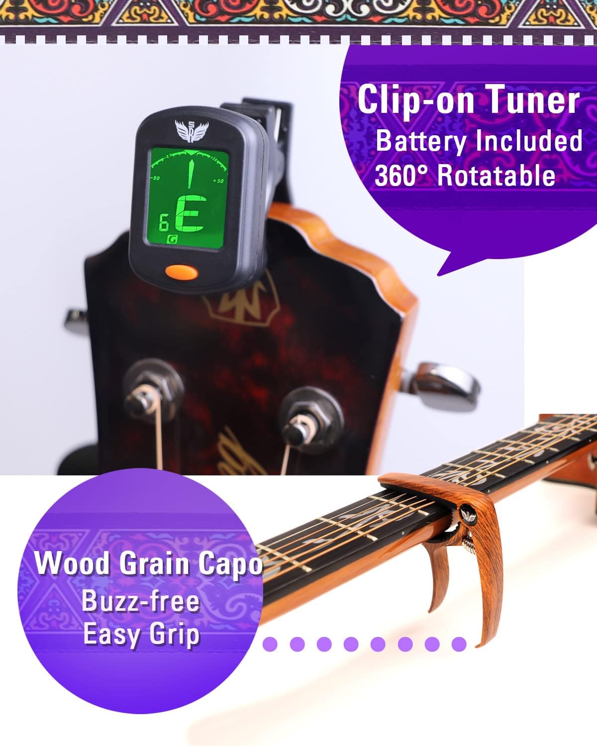Stage Rocker Guitar Accessories Gift Box for Acoustic and Electric Guitars, 5-in-1 Essential Gift