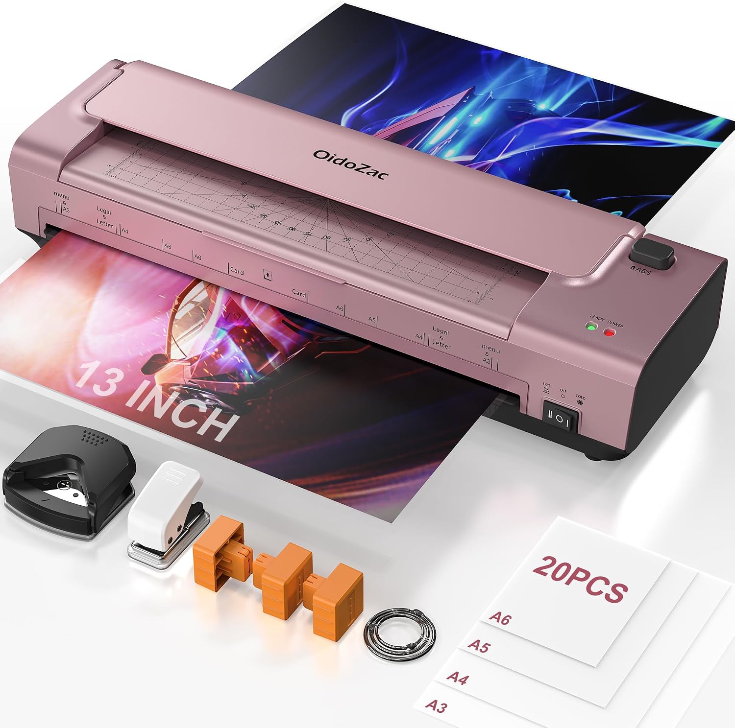 11 x 17 Laminator, Thermal & Cold Laminator Machine, Auto-Feed Jam-Free, Includes 20 Sheets, Cutter & Corner Rounder, for Photos, Letter to Legal, Home Office School, Personal & Commercial (Red)