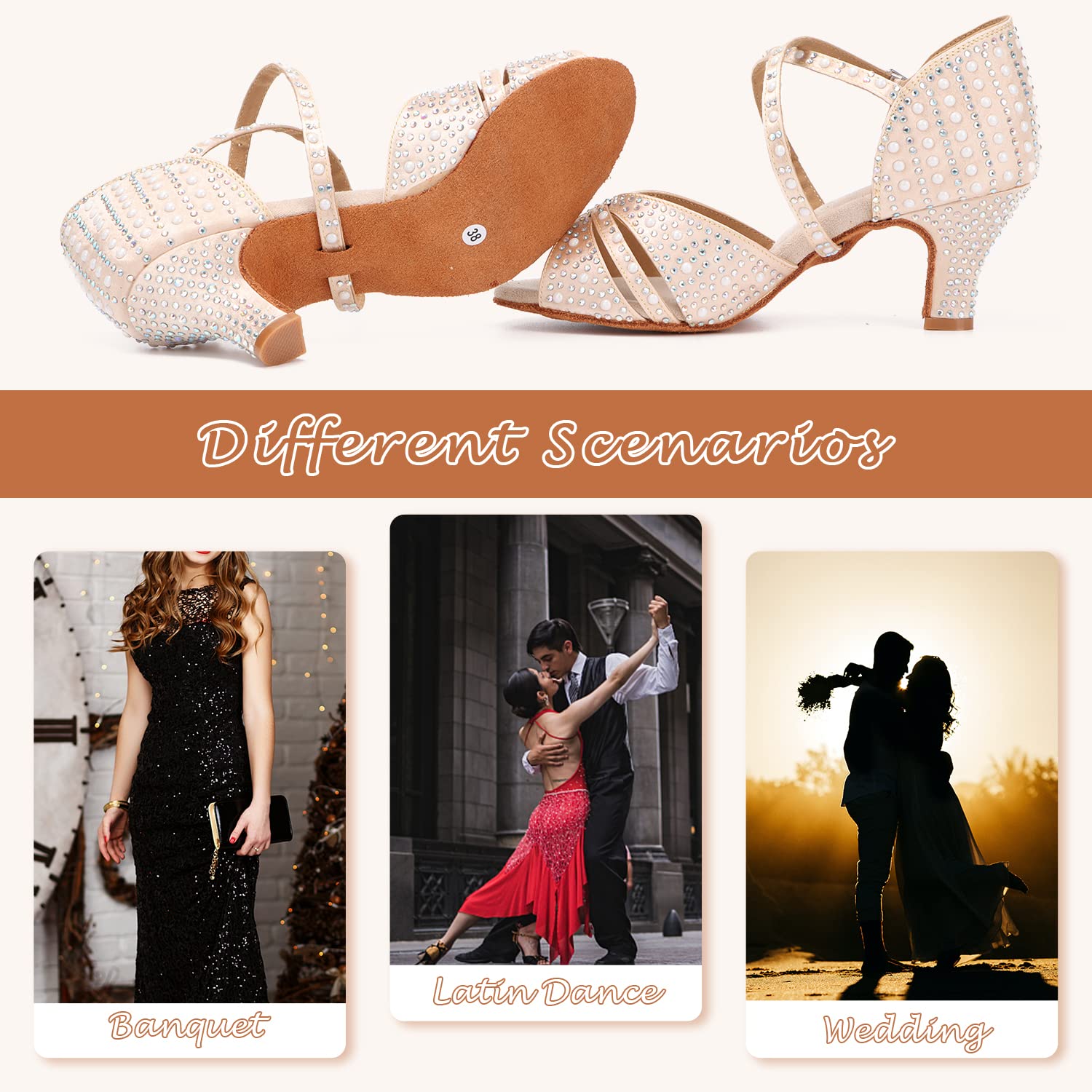 Zapatos Profesionales de Baile Latino para Mujer Zapatos de Baile de Salsa Bachata con Punta Abierta Diamantes de imitación Brillantes Tacones de Baile Latino para Salsa