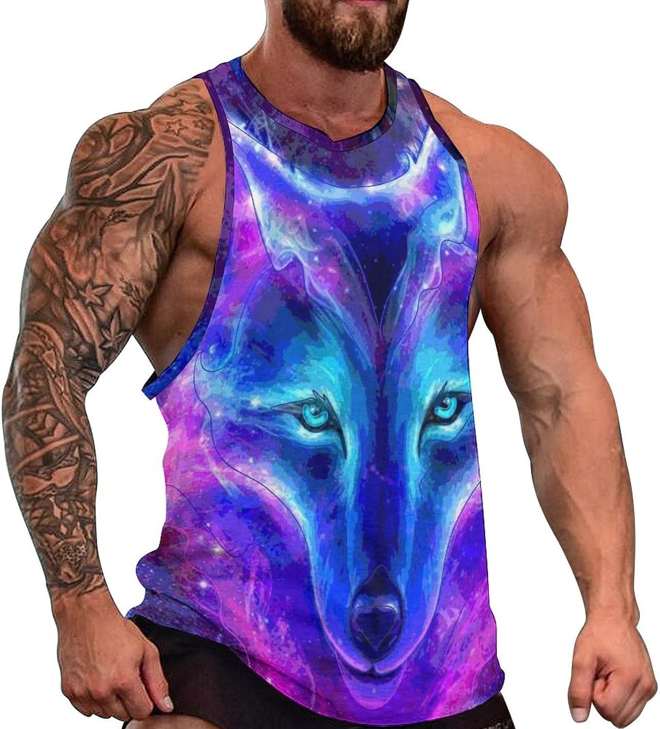 The Wolf in A Galaxy Men's Tank Tops Sleeveless Muscle Shirts for Men Lightweight Vest Crew Neck T-Shirts