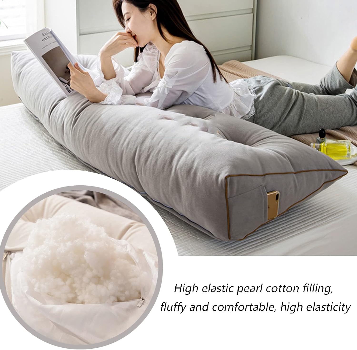 Large Triangular Headboard Wedge Reading Bed Rest Pillow - Triangular Headboard Wedge Pillow for Sitting in Bed-Backrest Positioning Support Long Pillow for Daybed,C,23.6 x7.87x19.68IN