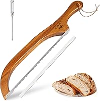 Uibkor 16" Wooden Bread Bow Knife - Serrated Sourdough Cutter with Premium Stainless Steel Blade for Bagels, Baguettes & Rustic Loaves