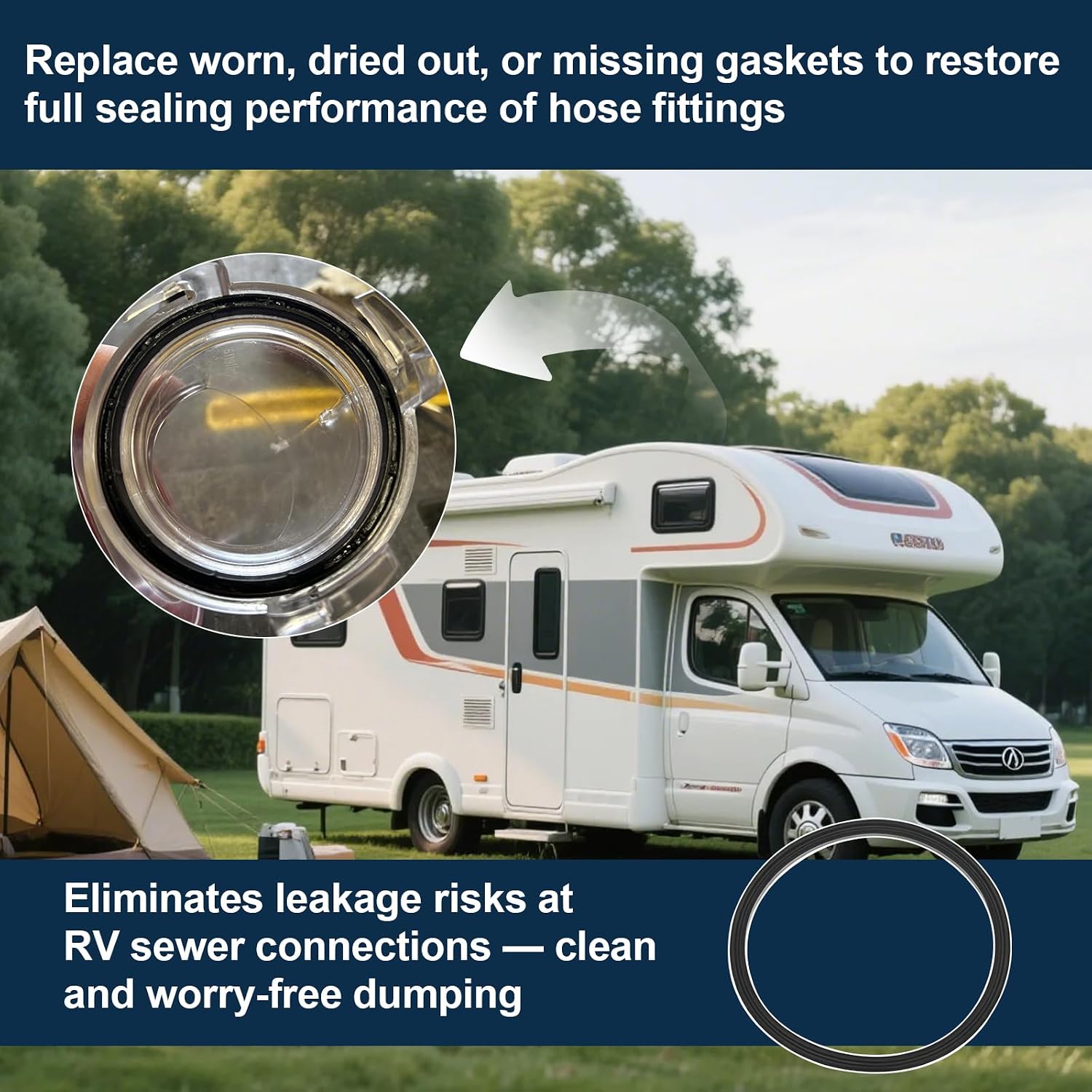 39834 Rubber Seal Fittings, Odor Leak Proof Flexible Rubber Sewer Hose Gaskets Compatible with Camco RhinoFLEX, Easy-Slip, Revolution RV Camper Trailer Motorhome Bayonet Elbow Connection ( 8 Pack)