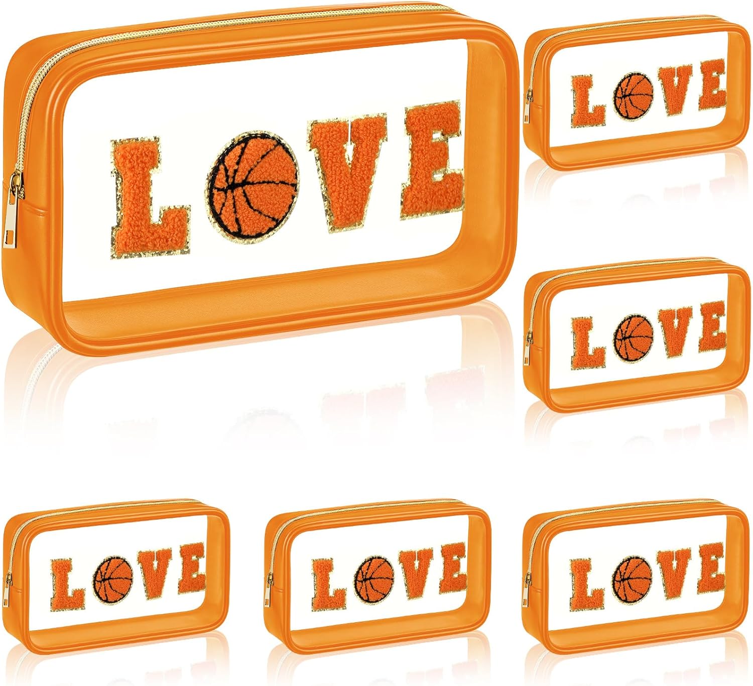 6 Pcs Volleyball Gifts Transparent Makeup Bag with Chenille Letter Patch Sport Goodie Clear PVC Pouch Organizer Waterproof Travel Toiletry Bags for Sports Theme Birthday Party Supplies