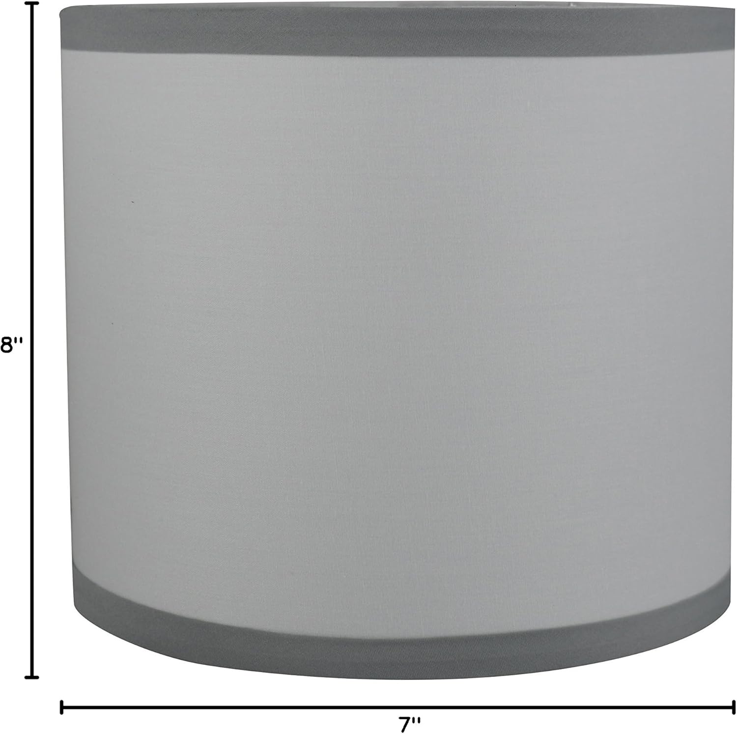 Urbanest Cotton Classic Drum Lampshade, 8-inch by 8-inch by 7-inch, Off White with Gray Trim, Spider-fitter
