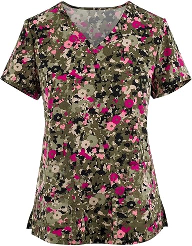 OIOLOYJM Printed Scrub Tops Women Short Sleeve V Neck Plus Size Scrubs for Womens Nursing Uniforms Shirts with Pockets