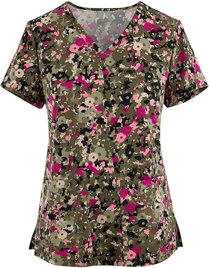 OIOLOYJM Printed Scrub Tops Women Short Sleeve V Neck Plus Size Scrubs for Womens Nursing Uniforms Shirts with Pockets