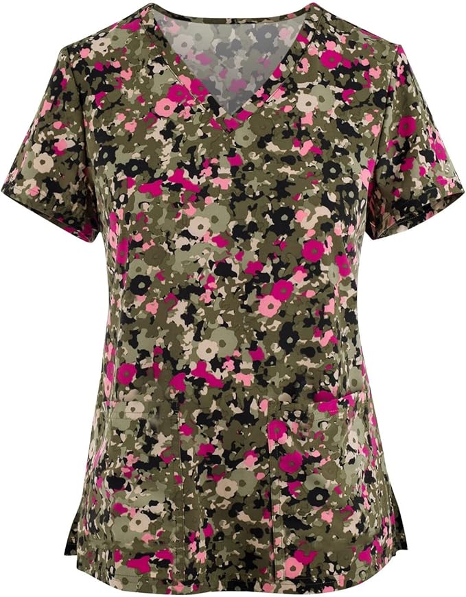 OIOLOYJM Printed Scrub Tops Women Short Sleeve V Neck Plus Size Scrubs for Womens Nursing Uniforms Shirts with Pockets