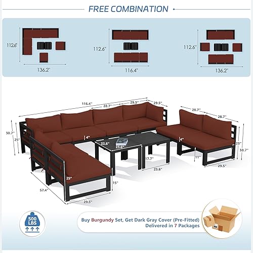 Miniatura 338 de NICESOUL 7 Piece White Powder-Coated Aluminum Patio Furniture with Fire Pit Table, 29 Inch Extra Wide Outdoor Sectional Sofa for 6, High-End Heavy