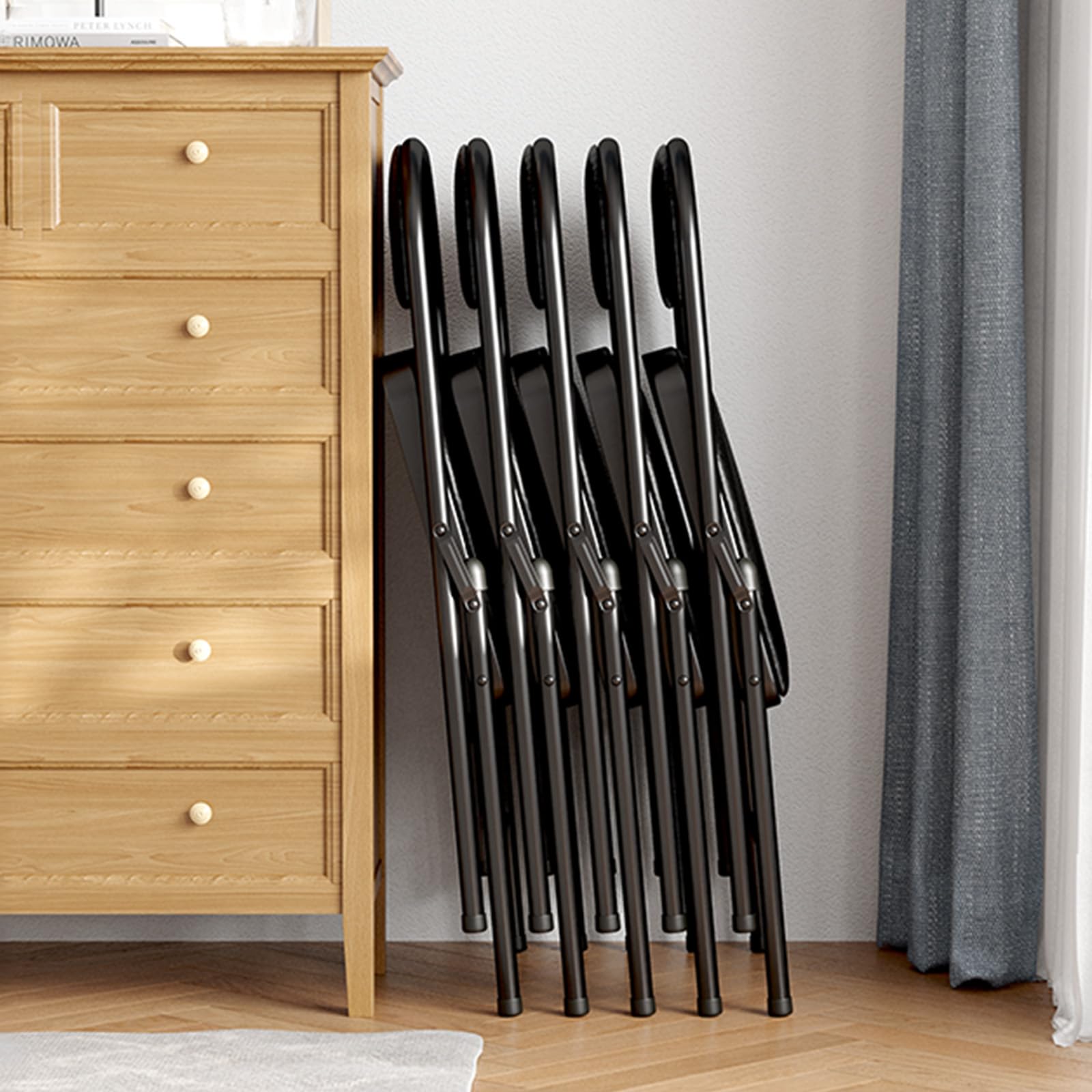 Sedie Pieghevoli set da 6, Sedia Pieghevole in Tessuto con Telaio in Acciaio Rinforzato, Sedia Pieghevole Comoda per Cucina, Sala da Pranzo, Campeggio, Balcone e Giardino, Sedie Impilabili Nero