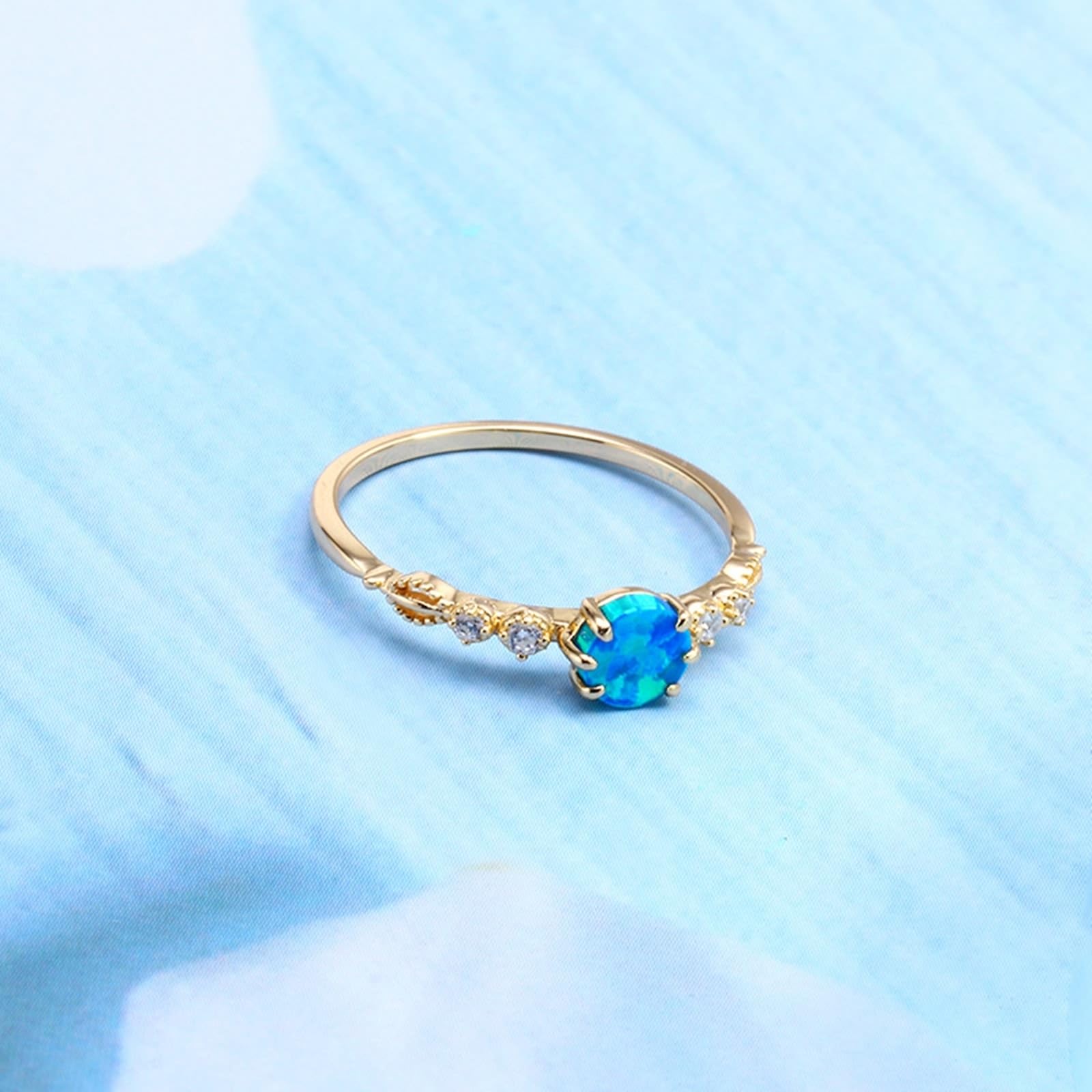 Alianzas auténticas de oro de 9 K/14 K/18 K con ópalo azul en 6 garras
