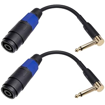 CNCESS Right-Angle 1/4 TS to Speakon Female Adapter Cable, 2-Pack