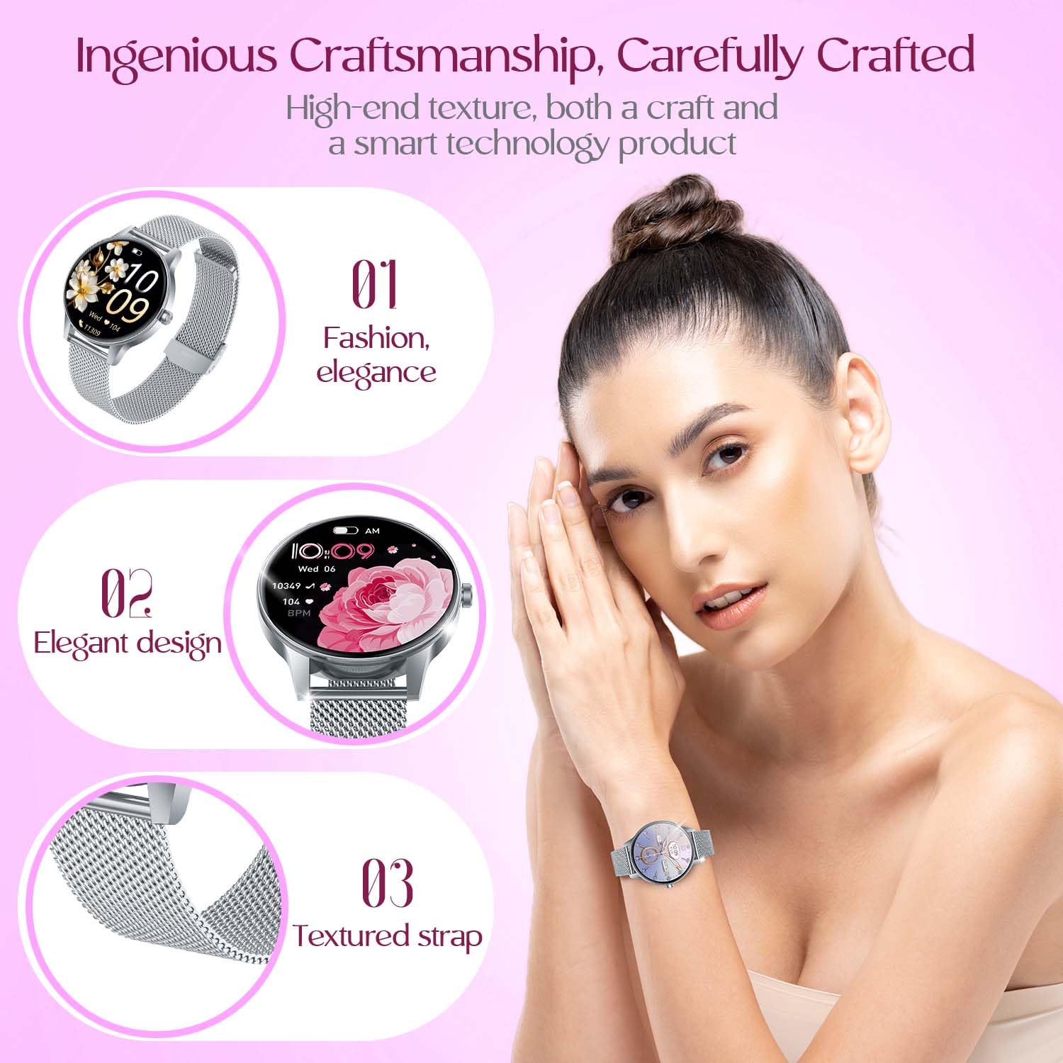 Smartwatch Donna Orologio Chiamate Bluetooth: 1,27" Tondo Touch Orologi Smart Watch da Impermeabile Sport Fitness Contapassi Cardiofrequenzimetro Pressione Caloriec Argento Polso Android iOS Telefono