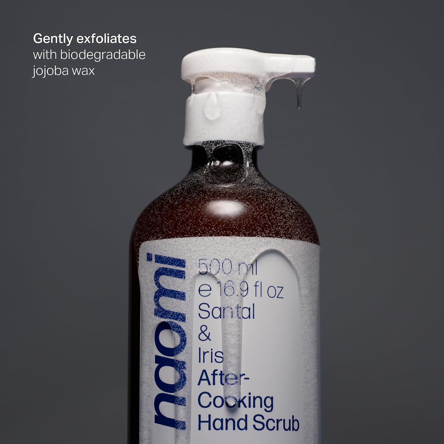 Naomi After-Cooking Hand Scrub | Odor Neutralizing Exfoliating Hand Wash for Kitchen | Removes Garlic Seafood Smells | Gentle Non-Drying Jojoba Hand Soap (Santal & Iris)