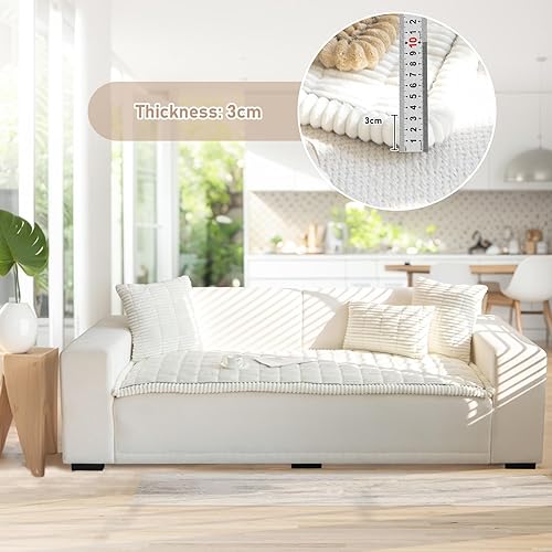 Miniatura 2 de LiveGo Fundas mullidas para sofá, para mascotas, protector de sofá para perros, funda protectora elegante de algodón, tapete para mascotas (blanco