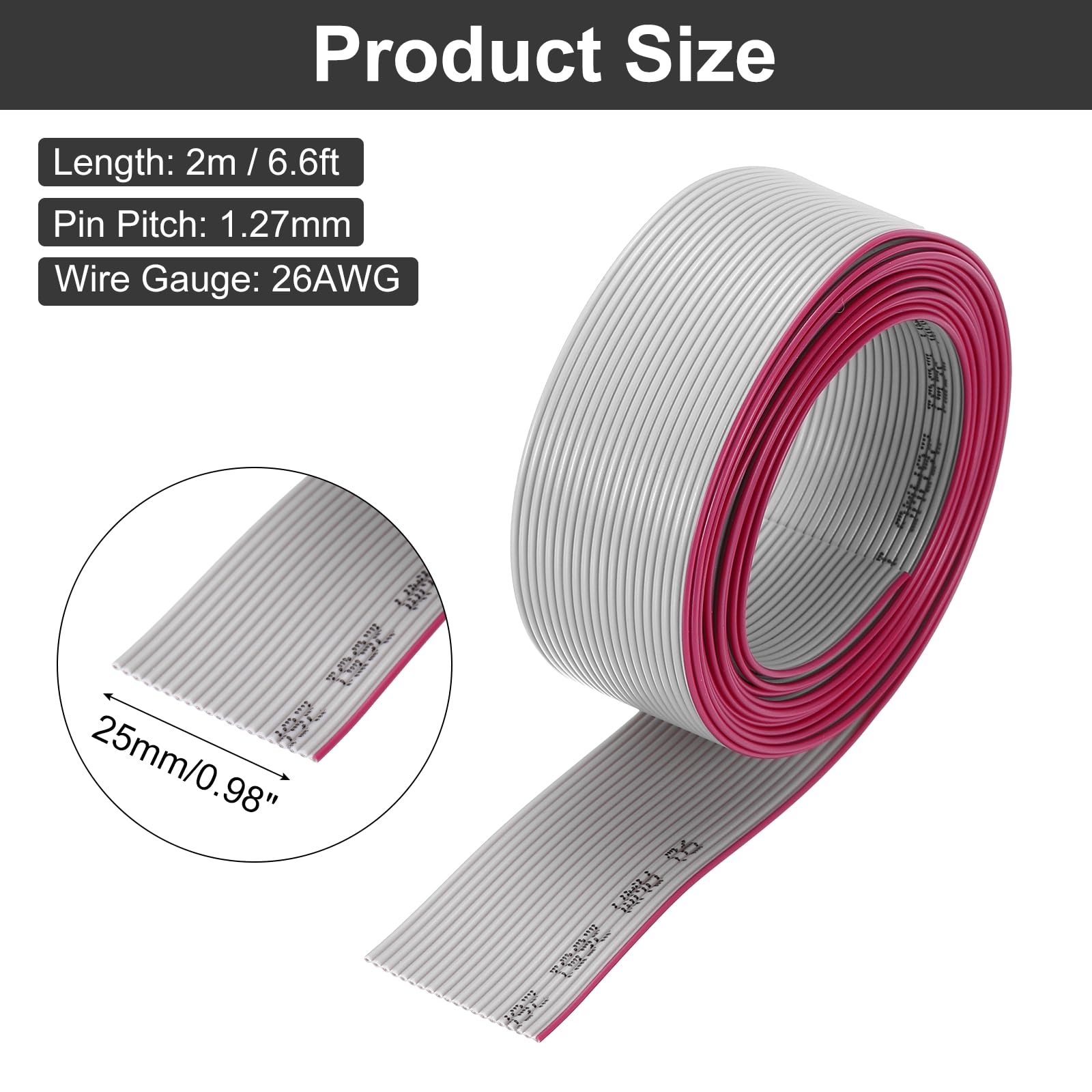 QUARKZMAN Cavo a Nastro Piatto IDC da 26AWG Lunghezza 2m/6.6ft Passo 1.27mm 20 Pin Grigio per Collegamento JTAG/ISP